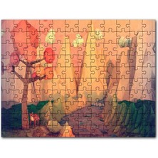 Cakapuzzle Minimalizm Tilki Ağaç Dağ Nehir Soyut Sanat Görsel  120 Parça Puzzle Yapboz Mdf (Ahşap)