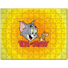 Cakapuzzle Tom ve Jerr Logo Sarı Zeminde, 120 Parça Puzzle Yapboz Mdf (Ahşap)