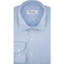 Süvari GM2025000198 Klasik Yaka Regular Fit Armürlü Mavi Erkek Gömlek