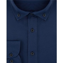 Süvari Slim Fit Armür Desenli Lacivert Erkek Gömlek