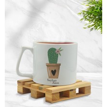 BK Kişiye Özel Kaktüs Tasarımlı Middle Beyaz Kupa Bardak Model 6