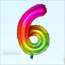 Süsle Bebek ve Parti 6 Yaş Rakam Folyo Balon, 100 cm - Gökkuşağı