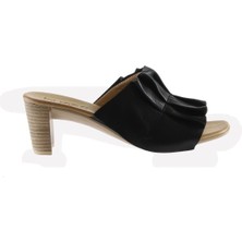 Bueno Shoes Siyah Deri Kadın Topuklu Terlik