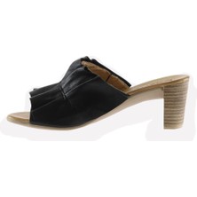 Bueno Shoes Siyah Deri Kadın Topuklu Terlik