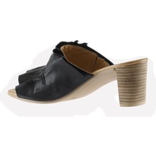 Bueno Shoes Siyah Deri Kadın Topuklu Terlik