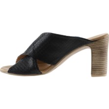 Bueno Shoes Siyah Deri Kadın Topuklu Terlik