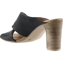 Bueno Shoes Siyah Deri Kadın Topuklu Terlik