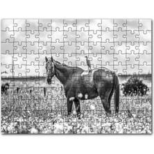 Cakapuzzle Çayırda Otlayan Aygır ve Sırtındaki Kuş 120 Parça Puzzle Yapboz Mdf (Ahşap)