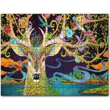 Cakapuzzle Süslemeli Boynuzlarıyla Geyik Illüstrasyon 120 Parça Puzzle Yapboz Mdf (Ahşap)