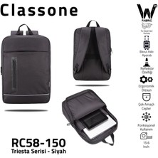 Classone Triesta Serisi RC58-150 15.6"Uyumlu Su Geçirmez Kumaş Macbook, Laptop , Notebook Sırt Çantası- Siyah