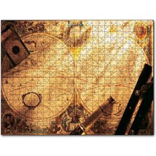 Cakapuzzle Eski Dünya Haritası Dürbün Pusula ve Usturlab 120 Parça Puzzle Yapboz Mdf (Ahşap)