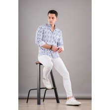 Akçaylar Bican Baskılı Çizgili Yaka Düğmeli Slimfit Erkek Gömlek