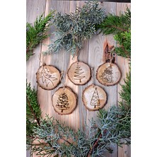 Alyones 5'li Set Noel Ağacı Süsleri, Ahşap Süsler, Yılbaşı Kar Tanesi Dekor Süsleri