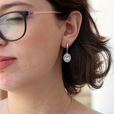 Tb Takı Boom, Sallantılı Kadın Küpe, Beyaz Taşlı Gümüş Küpe, Oval Küpe, Rodyum Kaplama