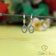 Beyaz Taşlı Kalemli Sallantılı Oval Gümüş Küpe