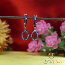 Turkuaz Taşlı Sallantılı Oval Gümüş Küpe