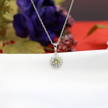 Sarı Beyaz Taşlı Minimal Anturaj Yuvarlak Gümüş Kolye