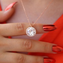 Beyaz Zirkon Taşlı Yuvarlak Gümüş Kolye