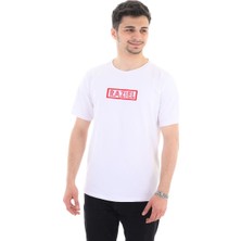 Razıel Oversıze  Çivili Amblem Baskılı Beyaz T-Shirt