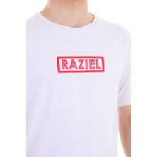 Razıel Oversıze  Çivili Amblem Baskılı Beyaz T-Shirt