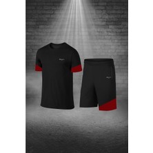 Poseidon Storm Erkek Siyah Dri-Fit Kumaş Bisiklet Yaka Kısa Kol Günlük Tişört Şort Takım (S-3xl)