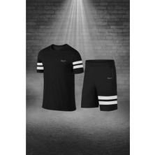 Poseidon Storm Erkek Siyah Dri-Fit Kumaş Yürüyüş Için Konforlu Cepli Sıfır Yaka Tişört Şort Ikili Alt Üst Spor Seti (S-3xl)