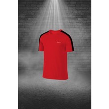 Poseidon Storm Erkek Kırmızı Dri-Fit Kumaş Baskısız Bisiklet Yaka Kısa Kol Konforlu Alt Üst Takım Şort Tişört Seti (S-3xl)