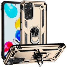 Caseworld Xiaomi Redmi Note 11S Global Kapak Military Yüzüklü Stantlı Panzer Tank Kılıf - Gold