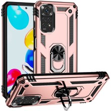 Caseworld Xiaomi Redmi Note 11S Global Kapak Military Yüzüklü Stantlı Panzer Tank Kılıf - Rose Gold