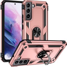 Kzy Samsung Galaxy S22 Kapak Military Yüzüklü Stantlı Panzer Tank Kılıf - Rose Gold