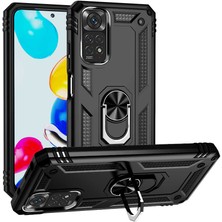 Caseworld Xiaomi Redmi Note 11S Global Kapak Military Yüzüklü Stantlı Panzer Tank Kılıf - Siyah