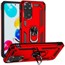 Caseworld Xiaomi Redmi Note 11S Global Kapak Military Yüzüklü Stantlı Panzer Tank Kılıf - Kırmızı