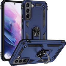 Caseworld Samsung Galaxy S22 Plus ile Uyumlu Kapak Military Yüzüklü Stantlı Panzer Tank ile Uyumlu Kılıf - Lacivert