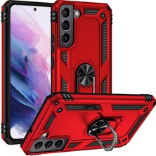 Caseworld Samsung Galaxy S22 Plus ile Uyumlu Kapak Military Yüzüklü Stantlı Panzer Tank ile Uyumlu Kılıf - Kırmızı