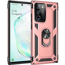 Caseworld Samsung Galaxy Note 20 Ultra ile Uyumlu Kapak Military Yüzüklü Stantlı Panzer Tank ile Uyumlu Kılıf - Rose Gold