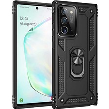 Caseworld Samsung Galaxy Note 20 Ultra ile Uyumlu Kapak Military Yüzüklü Stantlı Panzer Tank ile Uyumlu Kılıf - Siyah