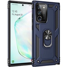 Caseworld Samsung Galaxy Note 20 Ultra ile Uyumlu Kapak Military Yüzüklü Stantlı Panzer Tank ile Uyumlu Kılıf - Lacivert