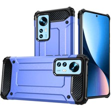 Case 4U Xiaomi Mi 12 Kılıf Military Armor Çift Katmanlı Crash Silikon Kılıf Mavi