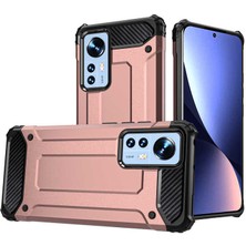 Case 4U Xiaomi Mi 12 Kılıf Military Armor Çift Katmanlı Crash Silikon Kılıf Rose Gold