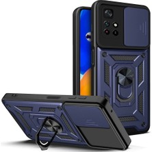 Case 4U Xiaomi Poco M4 Pro 5G Kılıf Stand Olabilen Yüzüklü Sürgülü Vega Arka Kapak Lacivert