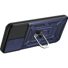 Case 4U S22 Ultra Uyumlu Kılıf Stand Olabilen Yüzüklü Sürgülü Vega Arka Kapak Lacivert