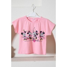 Uz Giyim Aksesuar Kız Çocuk Bayramlık Minnie Baskılı Kot Etek T-Shirt Takım