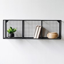 Go Dekor Metal 3 Küp Gözlü Kafes Yatay Duvar Rafı/Kitaplık (100 x 33 x 23 cm)