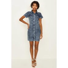 Select Moda Kadın Önden Düğmeli Denim Elbise