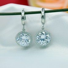 Beyaz Zirkon Taşlı Yuvarlak Gümüş Küpe