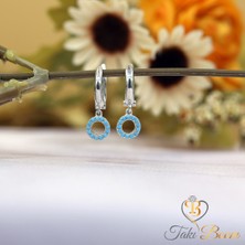 Turkuaz Taşlı Sallantlı Yuvarlak Gümüş Küpe