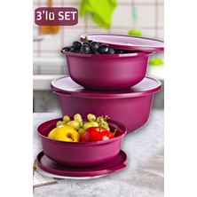 Mim Life 3'lü Çok Amaçlı Saklama Kabı Yuvarlak Plastik Mürdüm Renk