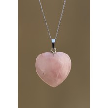 Alibaba Doğaltaş Pembe Kuvars Doğal Taş Kalp Model Kolye