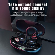 Runwuwus Bluetooth Uyumlu LED Ekran Düşük Gecikme Su Geçirmez Kulak Kancası Hifi Stereo Kablosuz Kulaklık - Siyah  (Yurt Dışından)