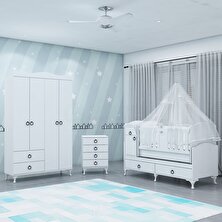 Garaj Home Sude Asansörlü Yıldız 4 Kapaklı Bebek Odası Takımı - Kombinli-Uyku Seti-Beyaz